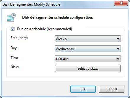 disk defragmenter schedule configuration