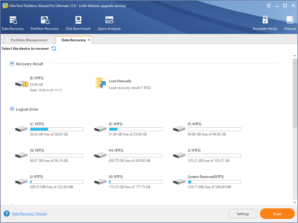 the main interface of Data Recovery wizard