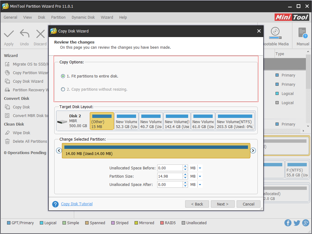copy options for a GPT dynamic disk