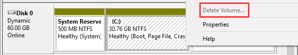 Delete Volume is greyed out