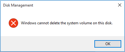 Windows cannot delete the system volume