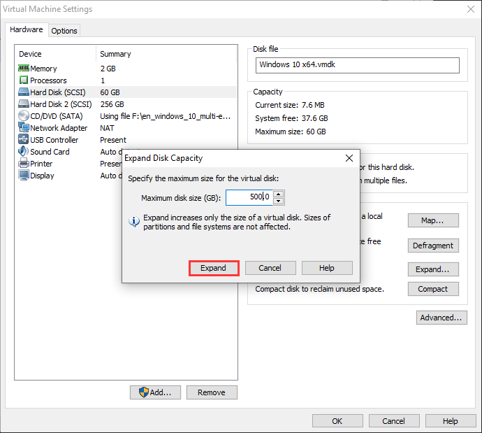 VMware expand disk