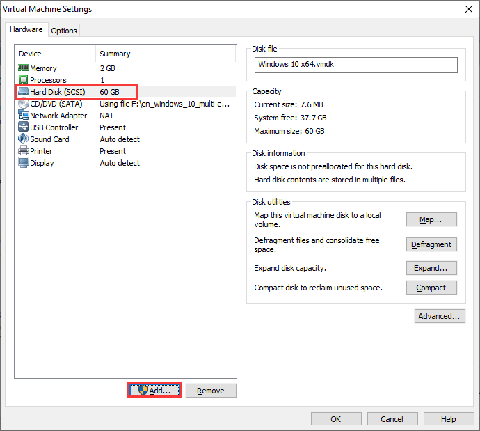 select hard disk and click add