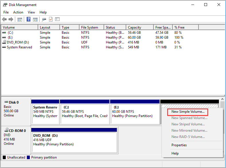 choose New Simple Volume