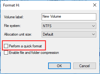 uncheck perform a quick format
