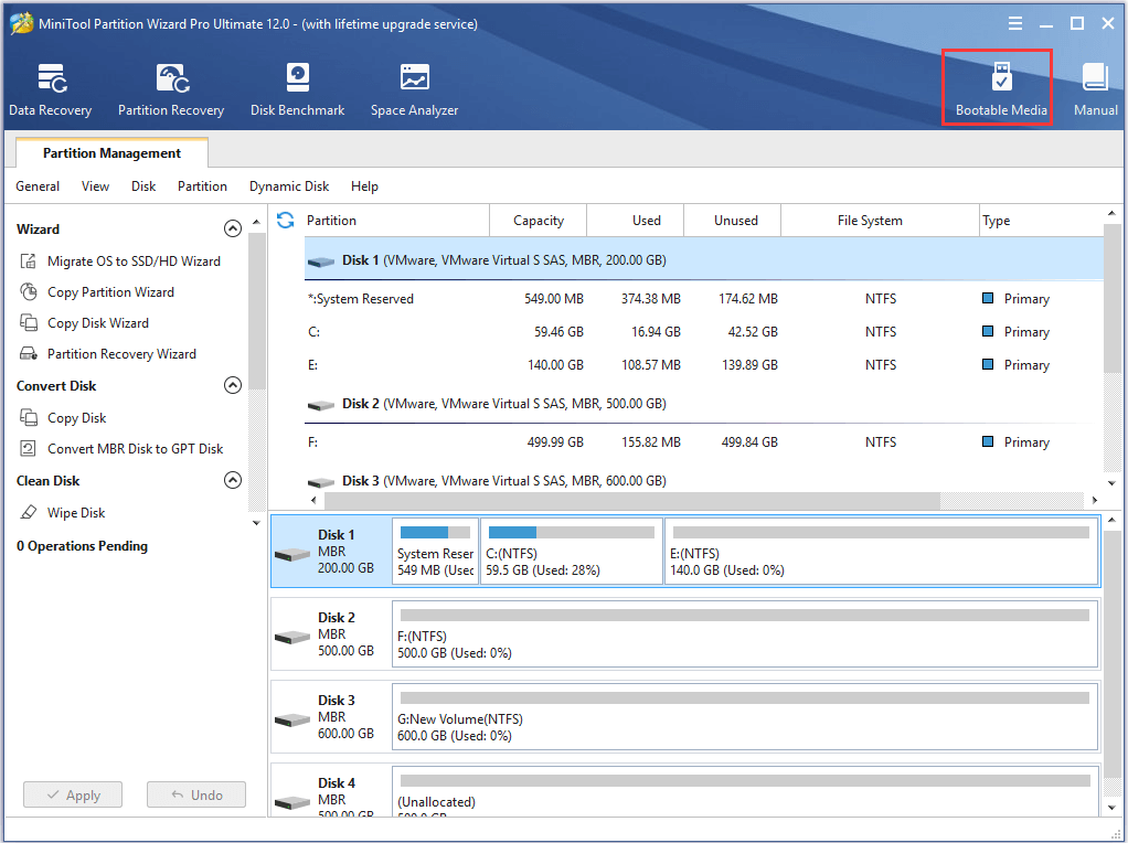click Bootable media to continue