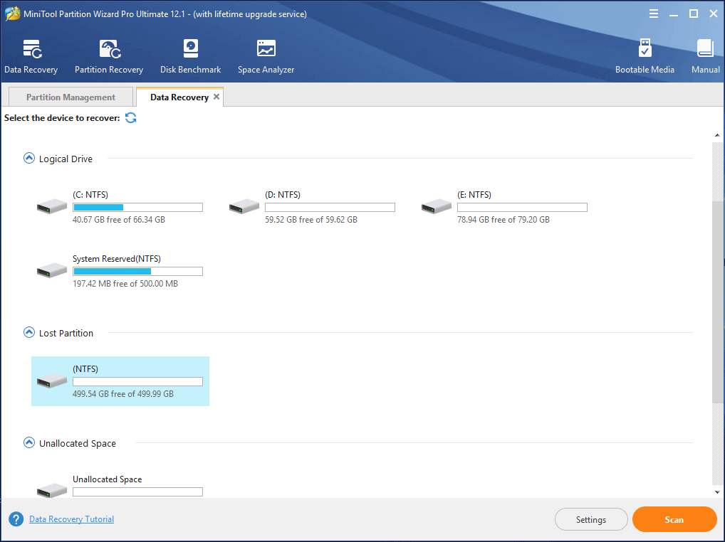 choose lost partition to scan
