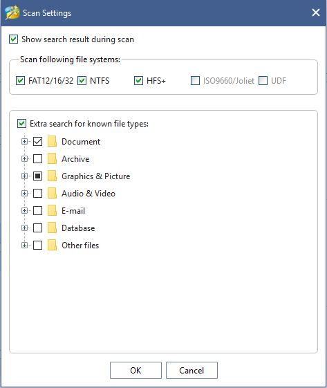 make advanced settings for partition scan