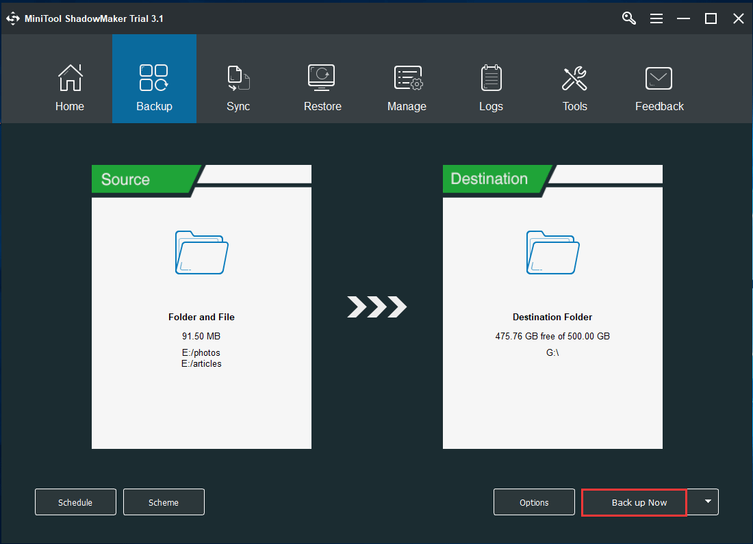 MiniTool ShadowMaker back up files