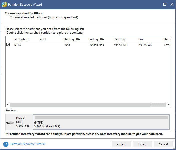 choose all searched partition to recover