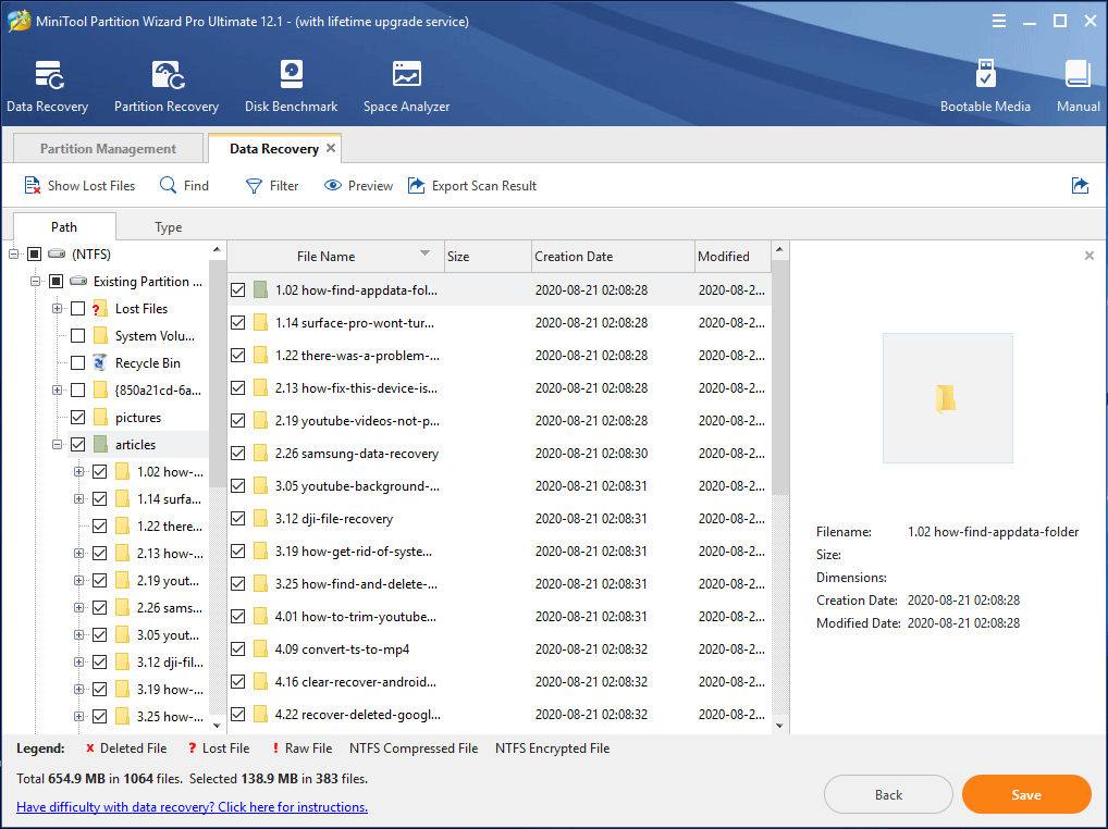 recover needed files to a directory