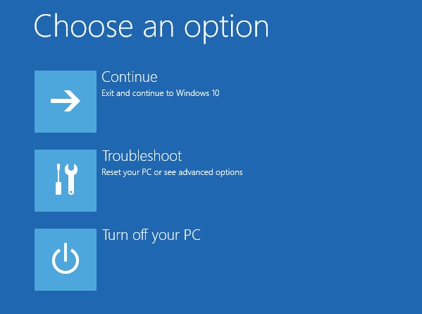 choose Troubleshoot to continue