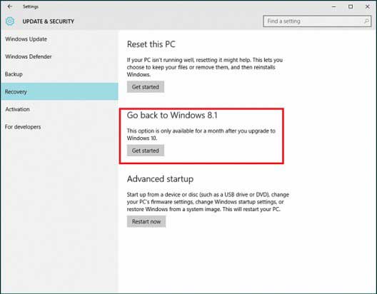 choose go back to Windows 8.1