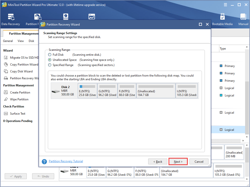 set scanning range for Seagate disk