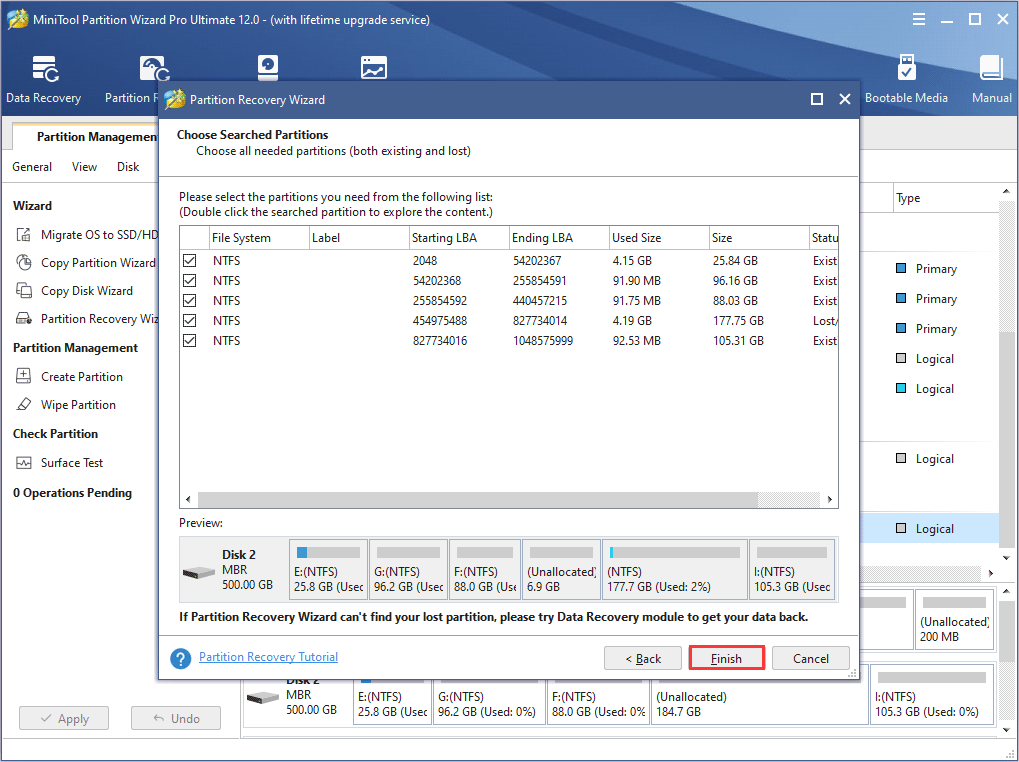 check all needed partitions and click Finish