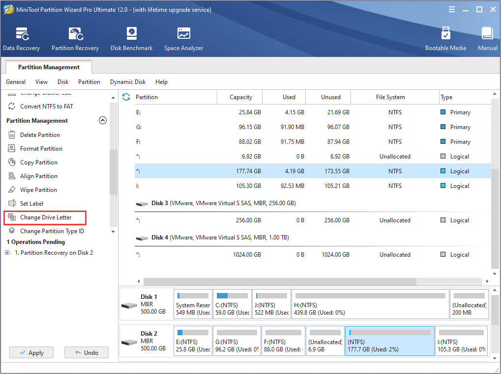 change drive letter for the recovered partition