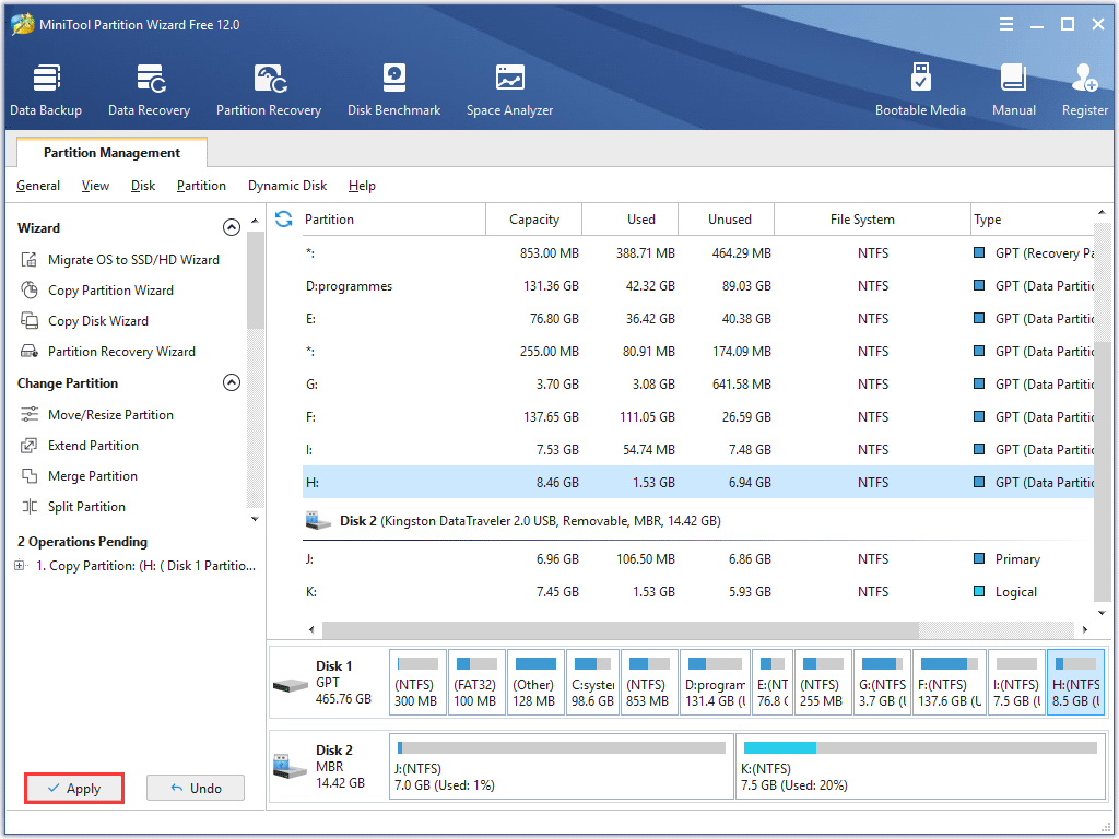 click Apply to backup partition