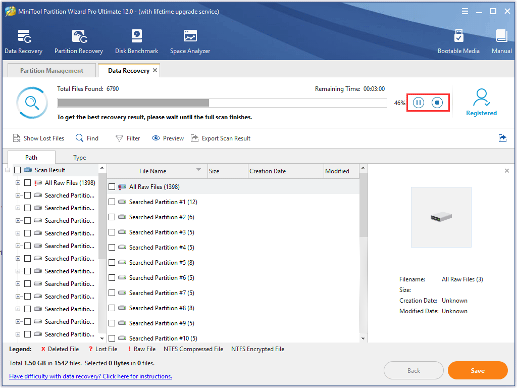 pause or stop the format recovery