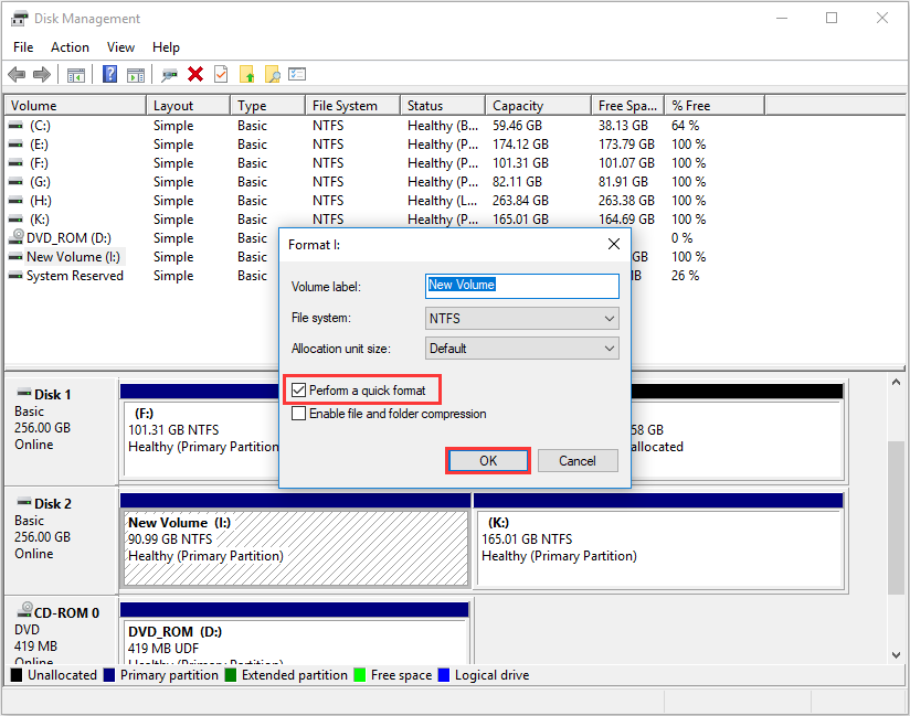 check Perform a quick format and click OK