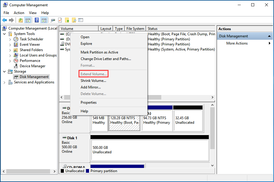 Windows 10 Disk Management extend volume greyed out