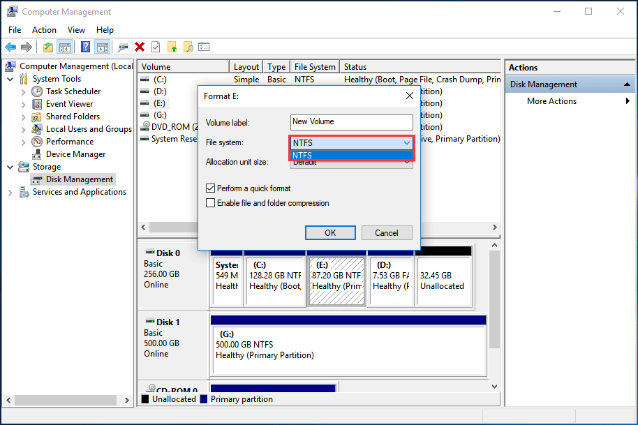Windows 10 Disk Management fail to format 32GB partition to FAT32