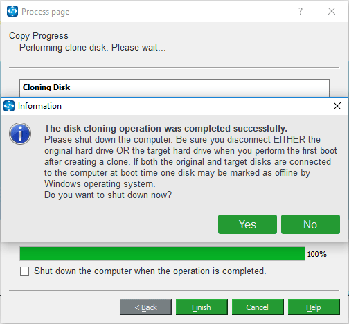 disk cloning operation is completed successfully