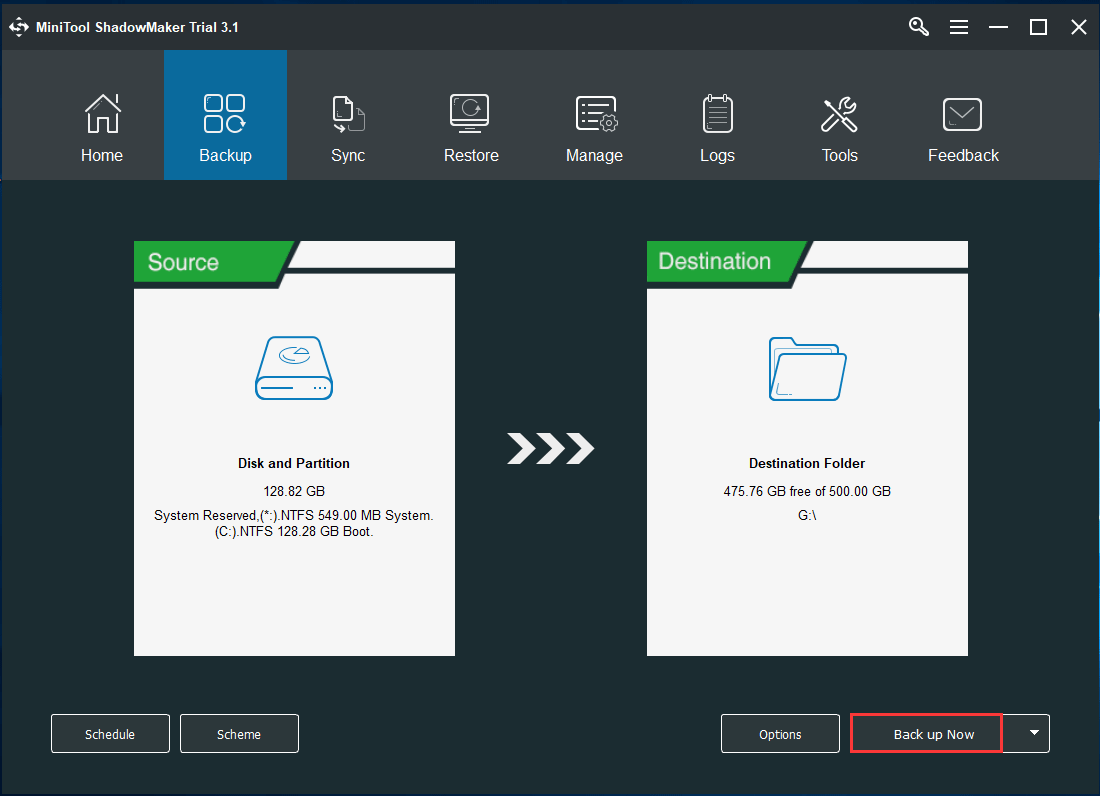 MiniTool ShadowMaker backup Windows OS