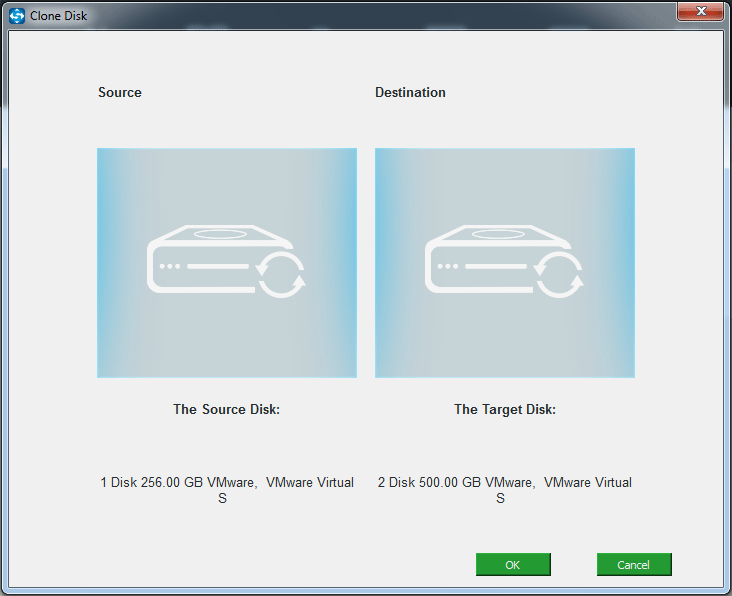  choose the source disk and target disk for the disk cloning