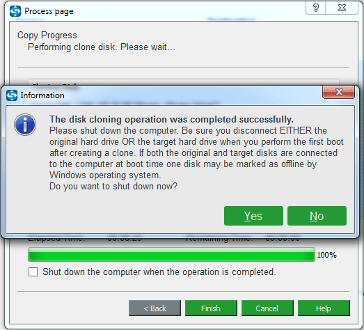 disk cloning operation is completed