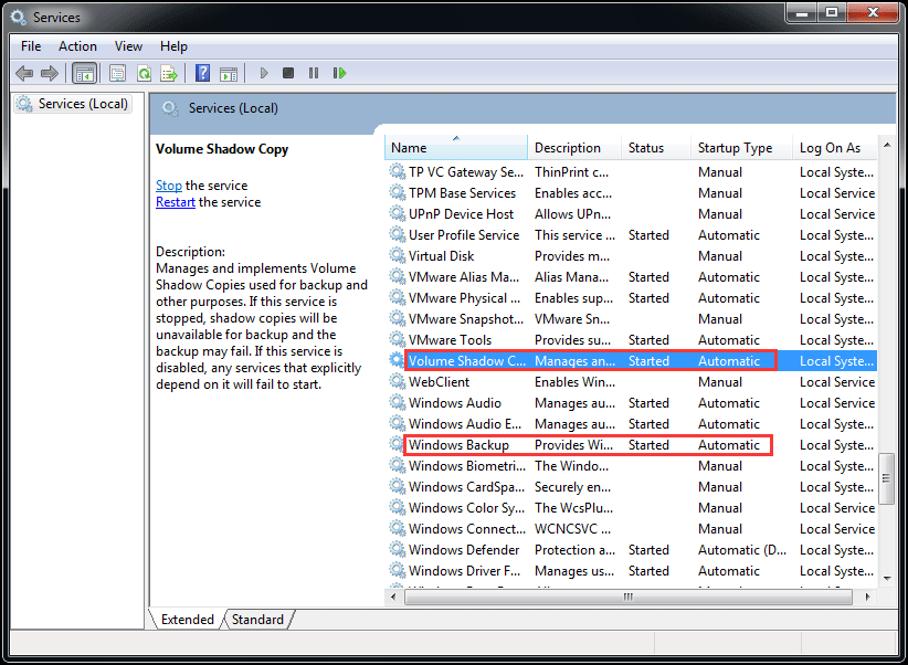 turn backup services to automatic