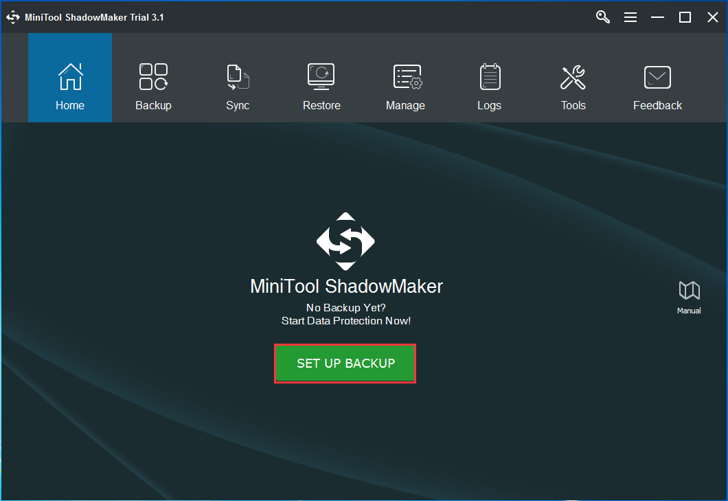set up backup in home page
