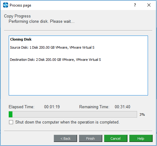 disk clone process begins