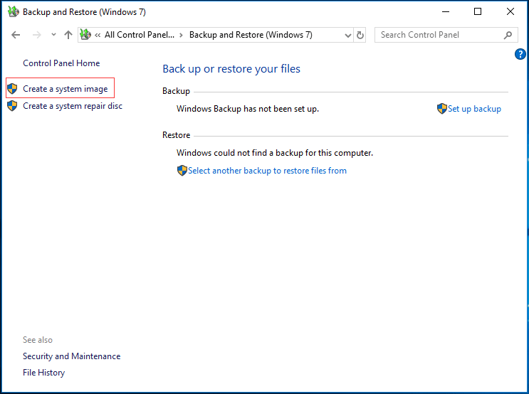 chose Create a system image to continue