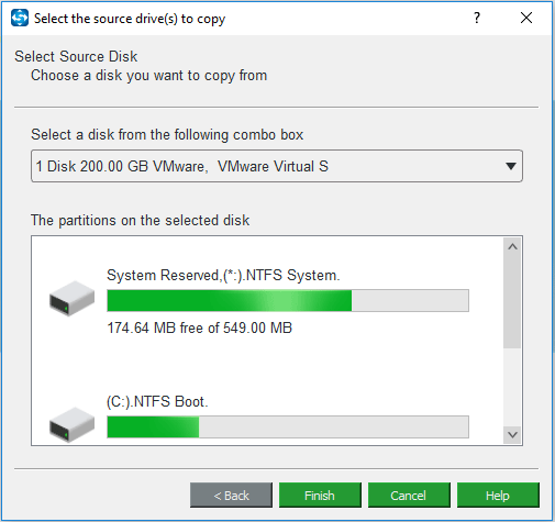 choose the system disk and click Finish to continue