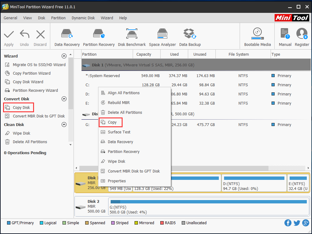 MiniTool Partition Wizard copy disk