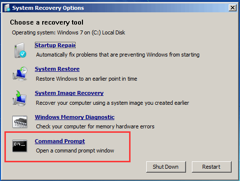choose Command Prompt to continue