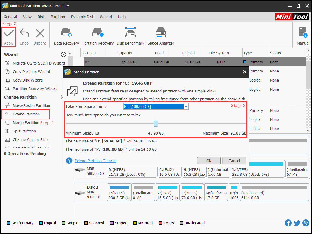 extend partition in Partition Wizard