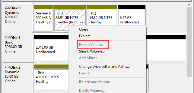 extend partition grayed out on dynamic disk