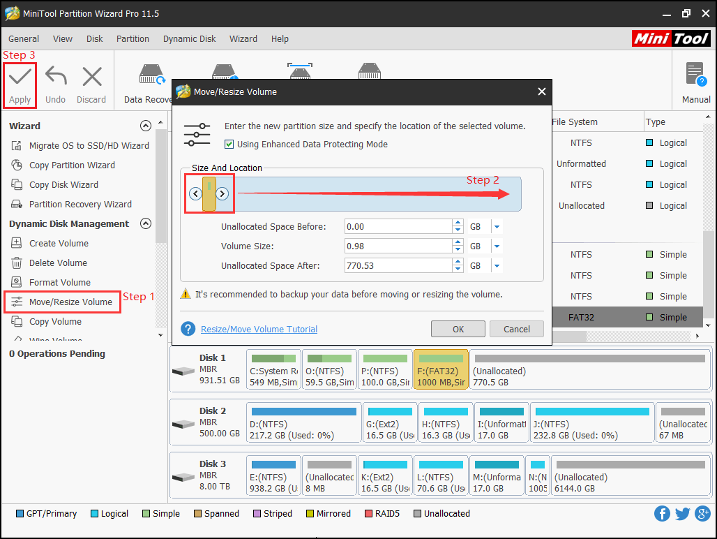 move dynamic volume using Partition Wizard