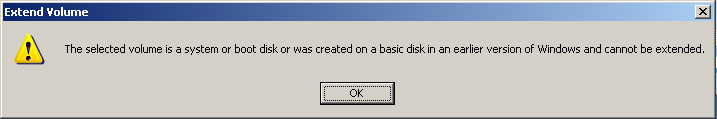cant extend dynamic volume info