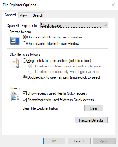 open File Explorer Options