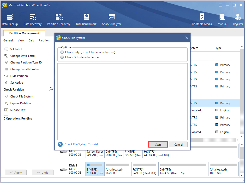 check and fix detected errors