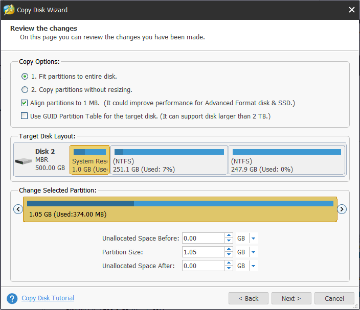 select copy option