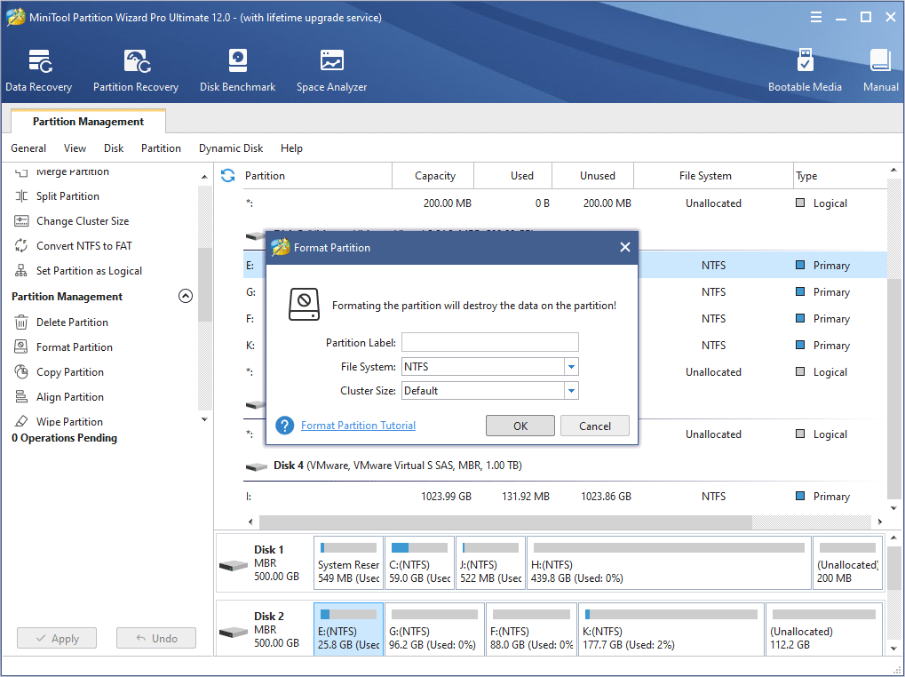 set label, file system, cluster size and click OK