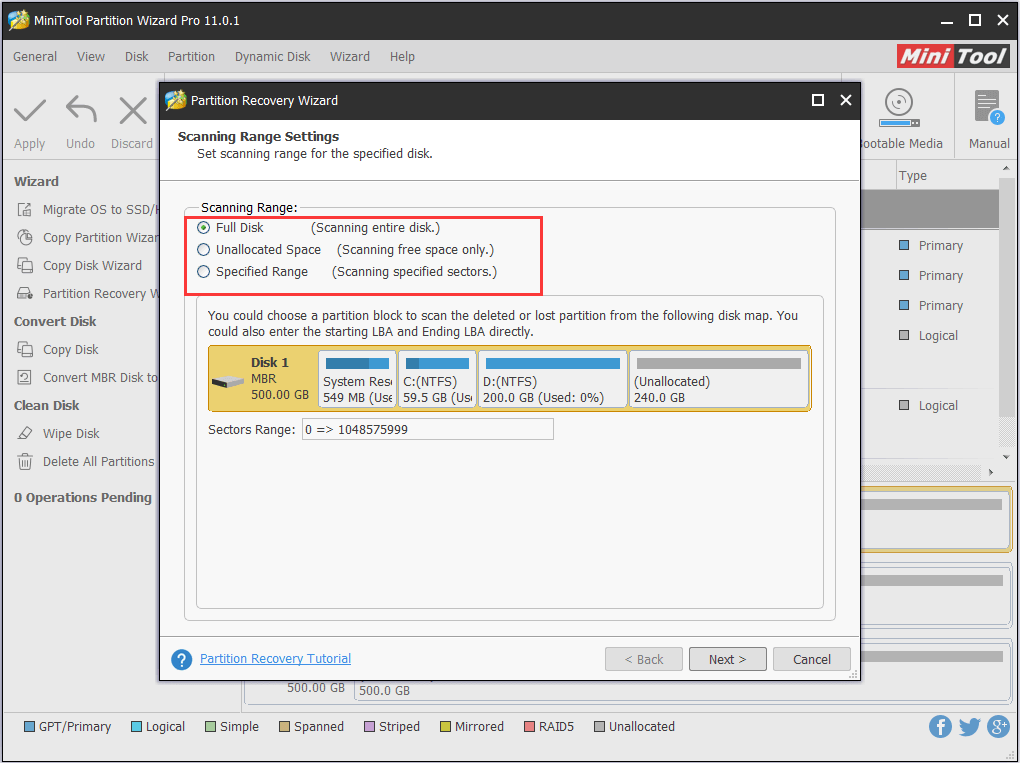 choose a scanning range