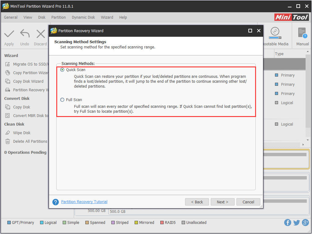 choose a scanning method