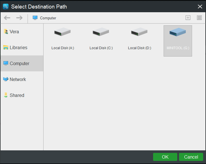 select destination path for the backup