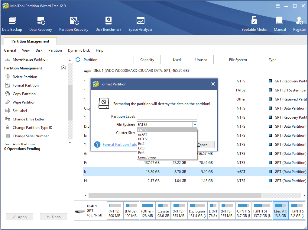 choose FAT32 from the drop-down menu and click OK