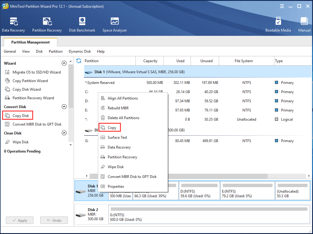 MiniTool Partition Wizard clones disk
