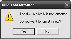 disk in drive is not formatted